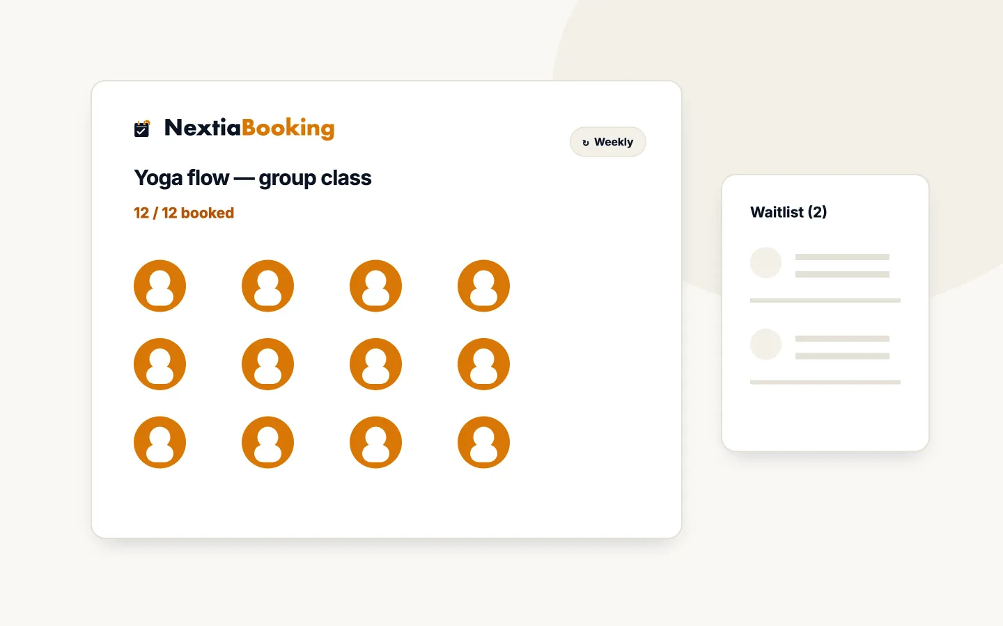 Illustration: a yoga class with seats filled and a waitlist queue