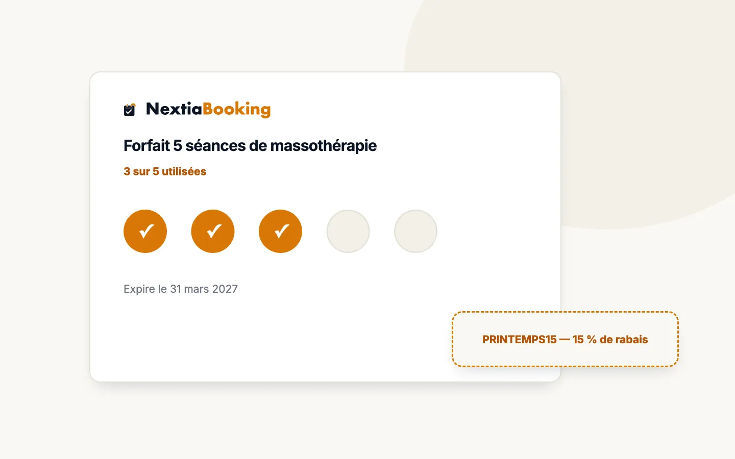 Illustration : une carte de forfait de cinq séances dont trois utilisées