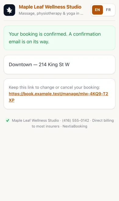 Booking step on a phone: Confirmed