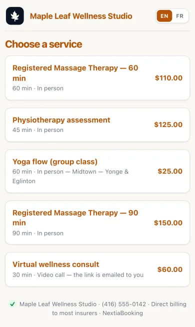 Booking page in the Compact style on a phone