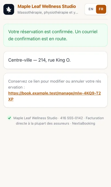 Étape de réservation sur un téléphone : Confirmé